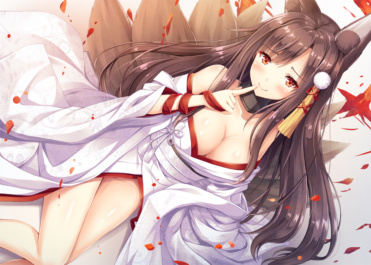 akagi_(azur_lane), akashio_(loli_ace), animal_ears, anthropomorphism, azur_lane, blush, breasts, brown_hair