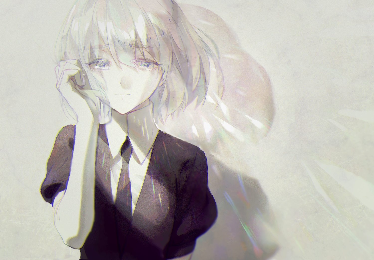 anthropomorphism, diamond_(houseki_no_kuni), gray_eyes, gray_hair, houseki_no_kuni, polychromatic, short_hair, tentsuu_(tentwo)