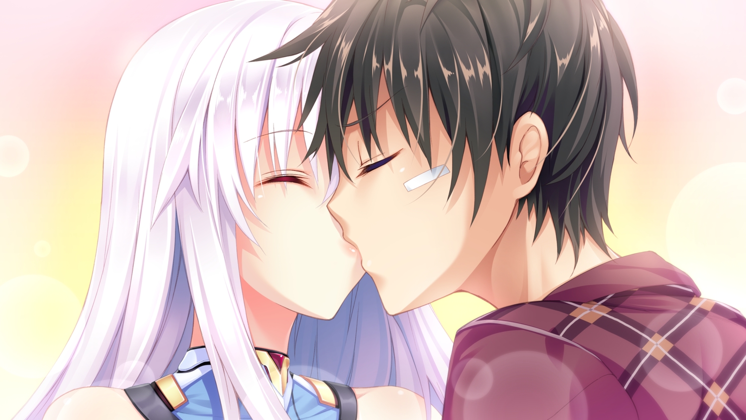 bandaid, black_hair, bug_system, close, daichi_shoutarou, farah_perellies, game_cg, gradient