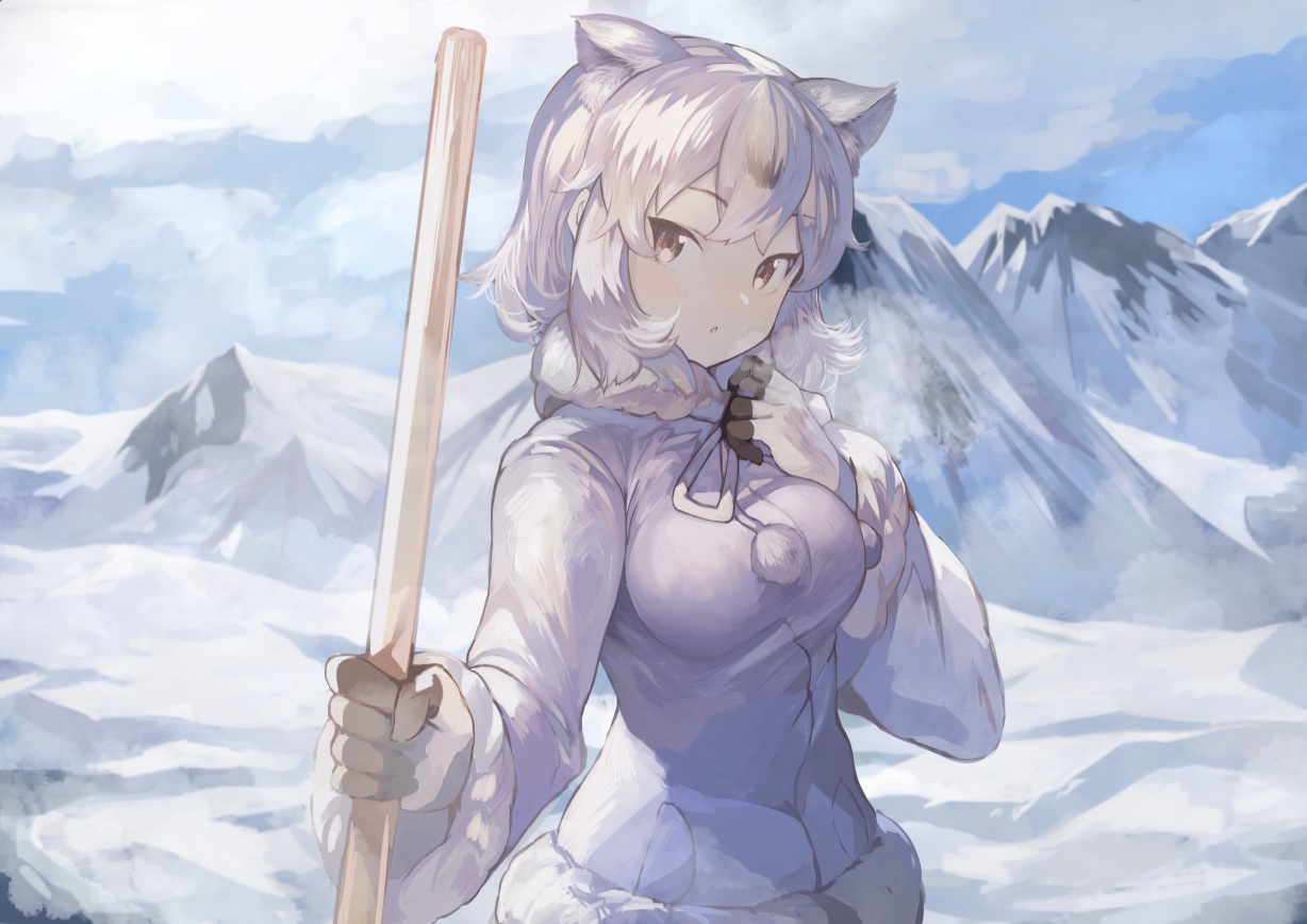 animal_ears, anthropomorphism, gloves, kemono_friends, koruse, polar_bear_(kemono_friends), short_hair, snow, white_hair