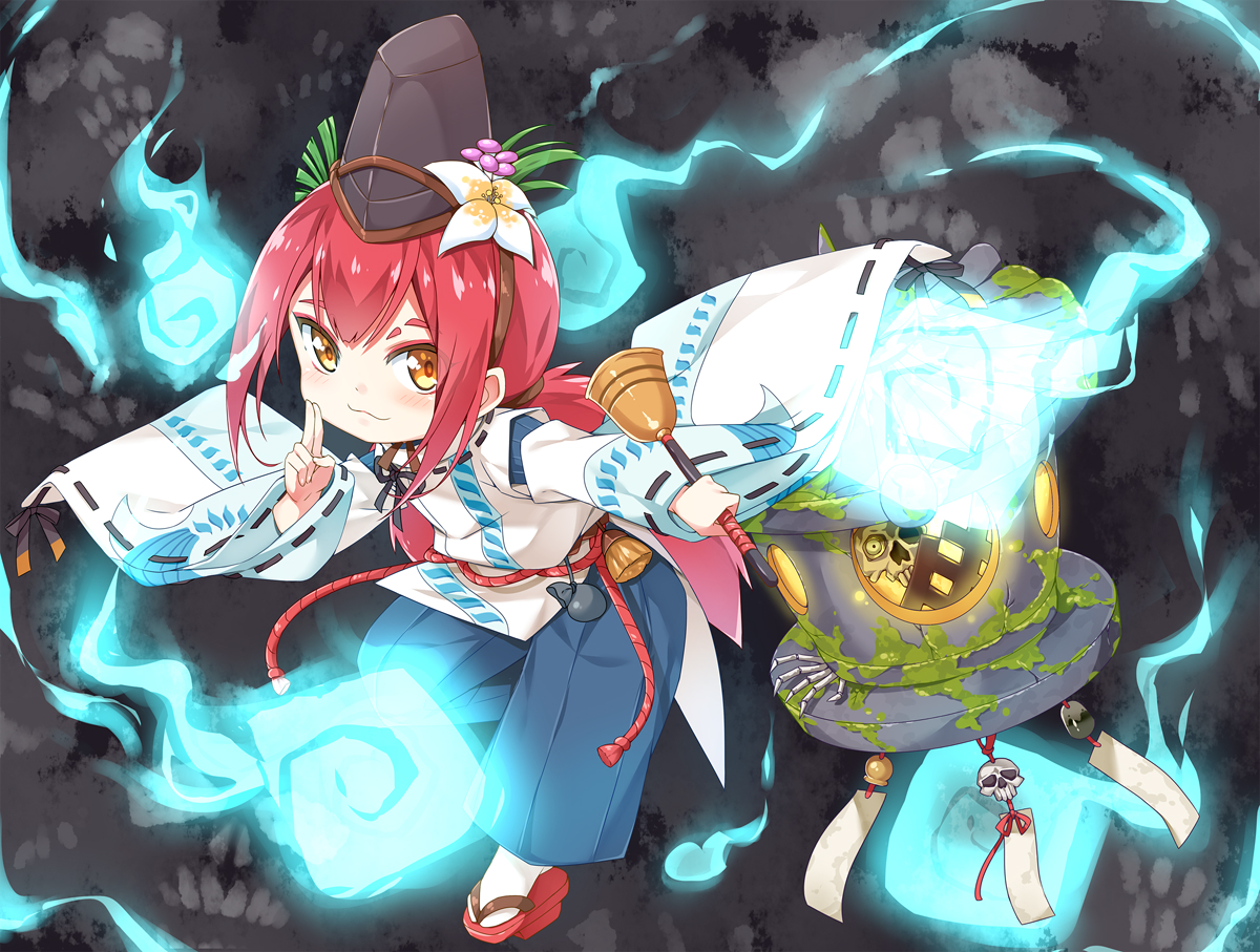 bell, cat_smile, hat, hatsunatsu, korouka_(onmyouji), loli, long_hair, magic