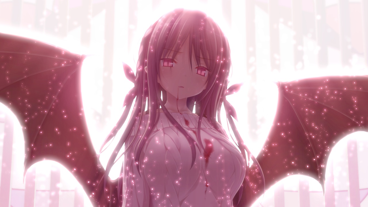 aoi_tori, blood, braids, fang, game_cg, koku, long_hair, pink_eyes, purple_software, umino_akari, vampire, wings