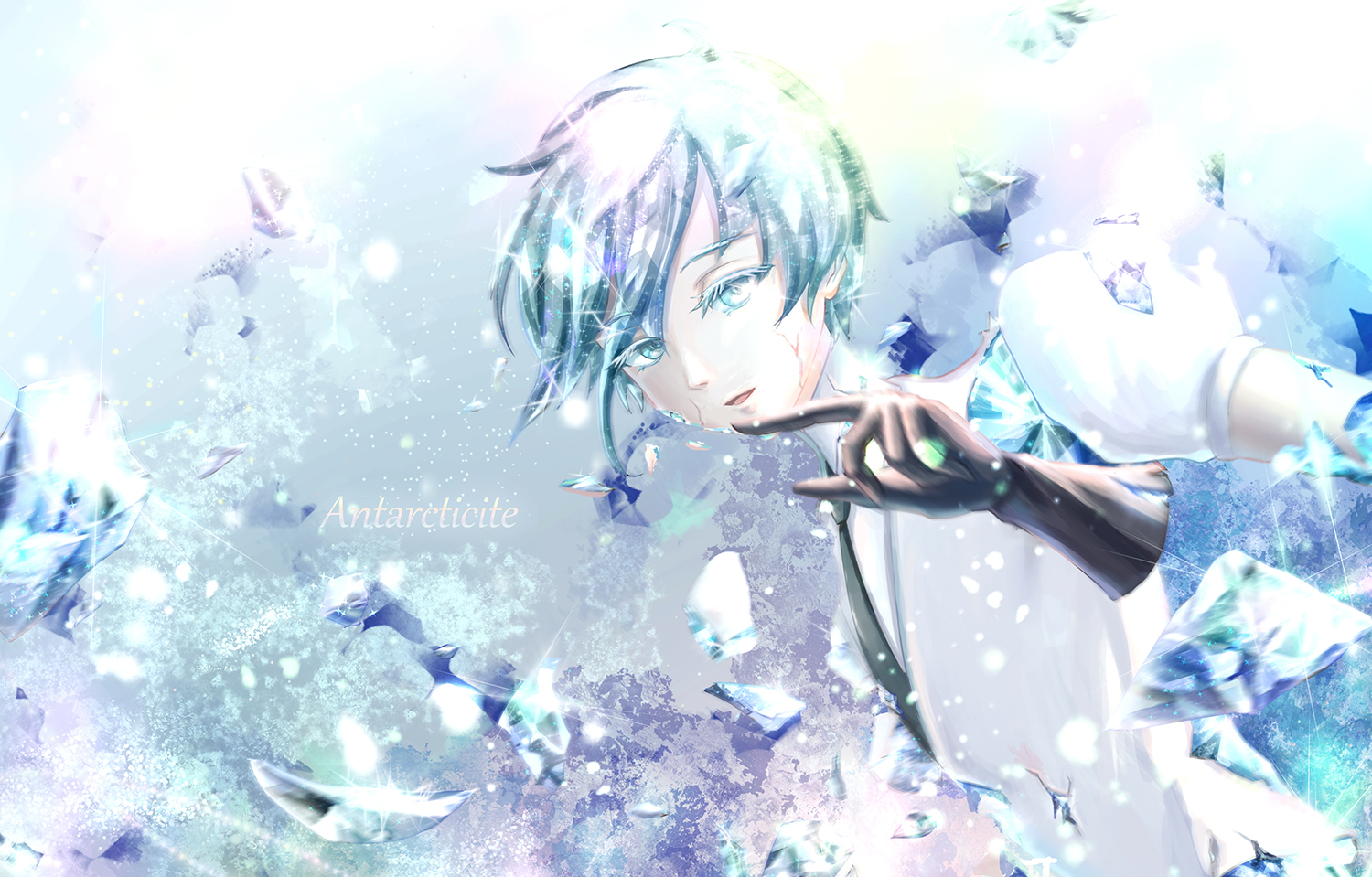 antarcticite, anthropomorphism, blue_eyes, blue_hair, gloves, houseki_no_kuni, short_hair, tagme_(artist)