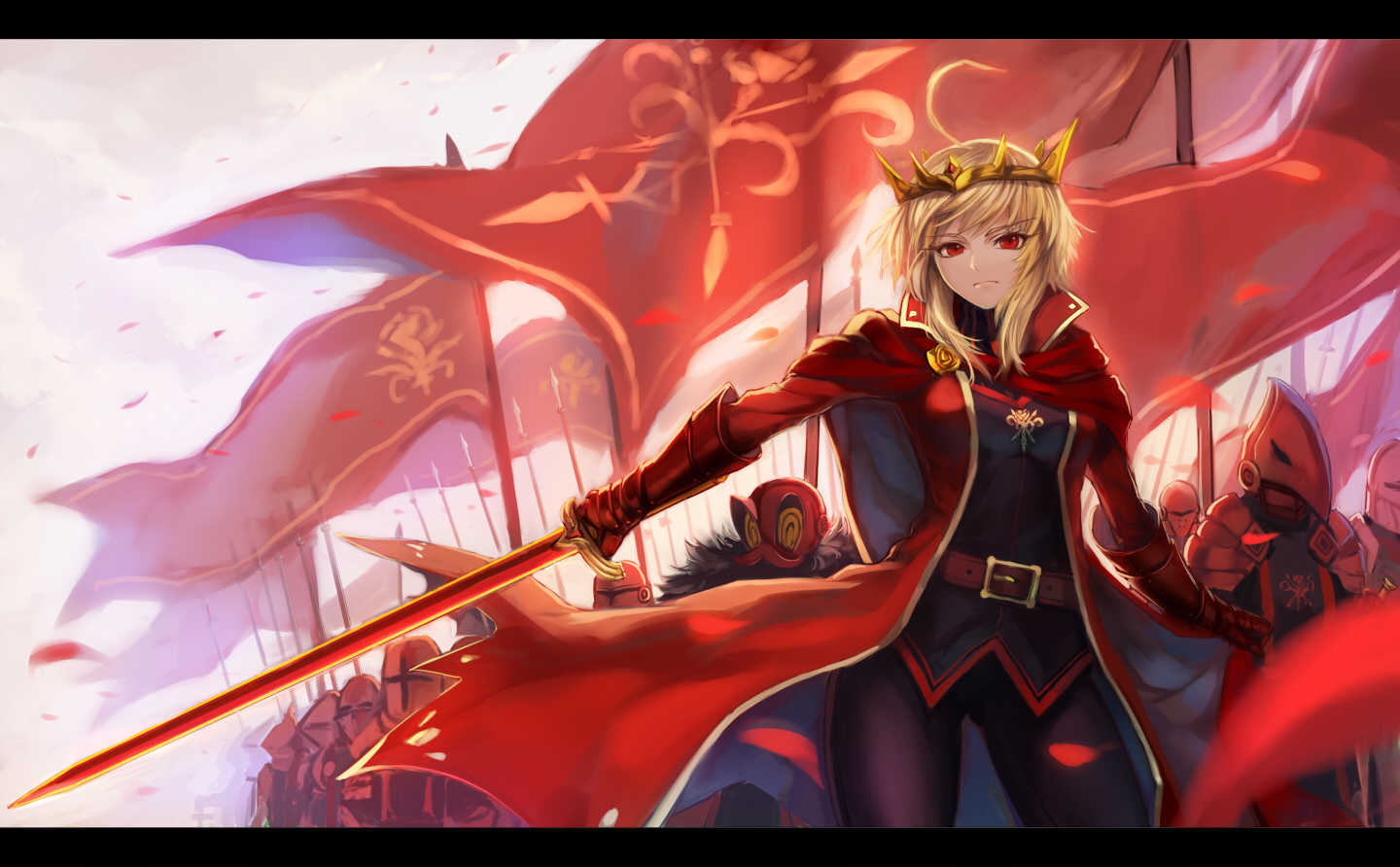 armor, blonde_hair, cape, crown, original, pixiv_fantasia, red_eyes, ryuuzaki_ichi