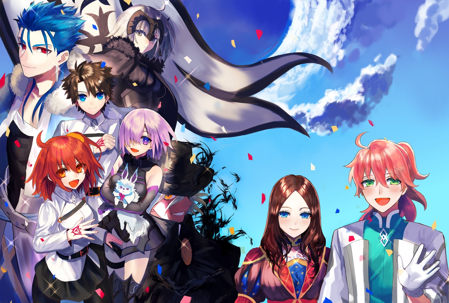cu_chulainn, edmond_dantes, fate/grand_order, fate_(series), fou_(fate/grand_order), fujimaru_ritsuka_(female), fujimaru_ritsuka_(male), jeanne_d'arc_alter, jeanne_d'arc_(fate), leonardo_da_vinci_(fate), male, mash_kyrielight, ofstan, romani_archaman