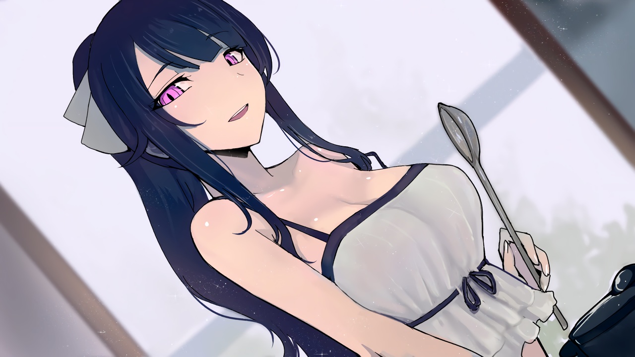 black_hair, breasts, long_hair, original, pink_eyes, ponytail, walzrj