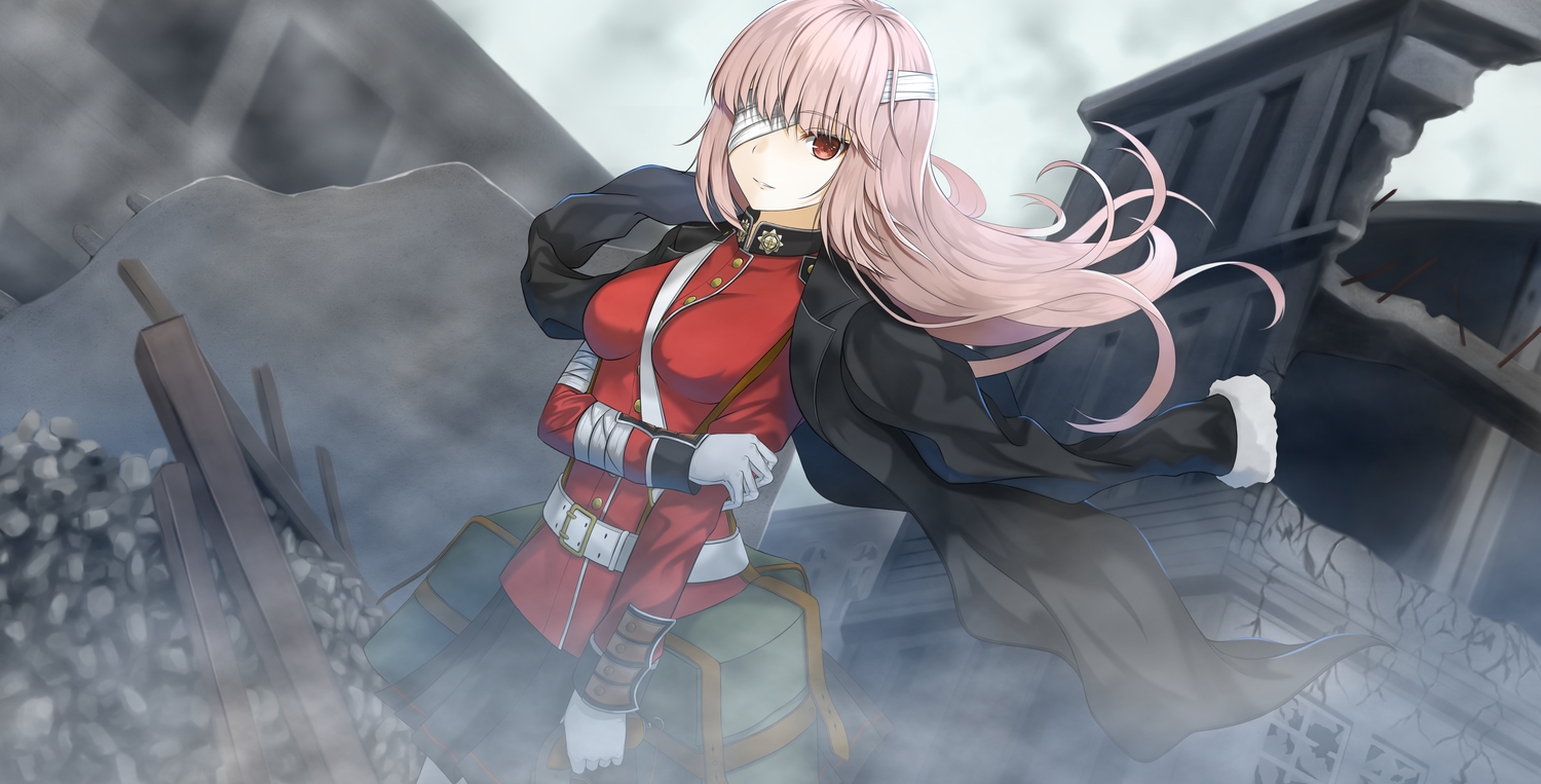 bandage, building, eyepatch, fate/grand_order, fate_(series), florence_nightingale, gloves, long_hair