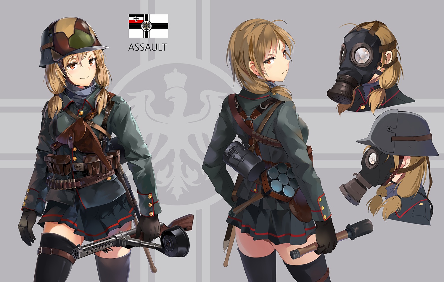 battlefield_(series), brown_eyes, brown_hair, gloves, gun, hat, long_hair, mask