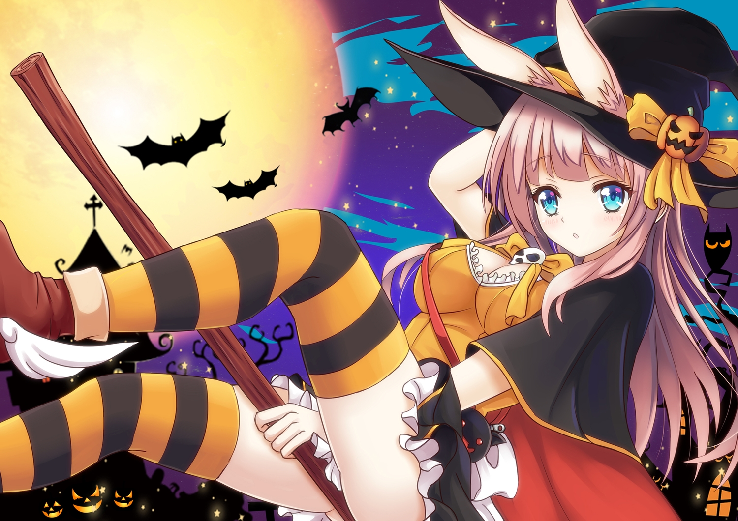 animal, animal_ears, aqua_eyes, bat, bow, breasts, bunny_ears, bunnygirl