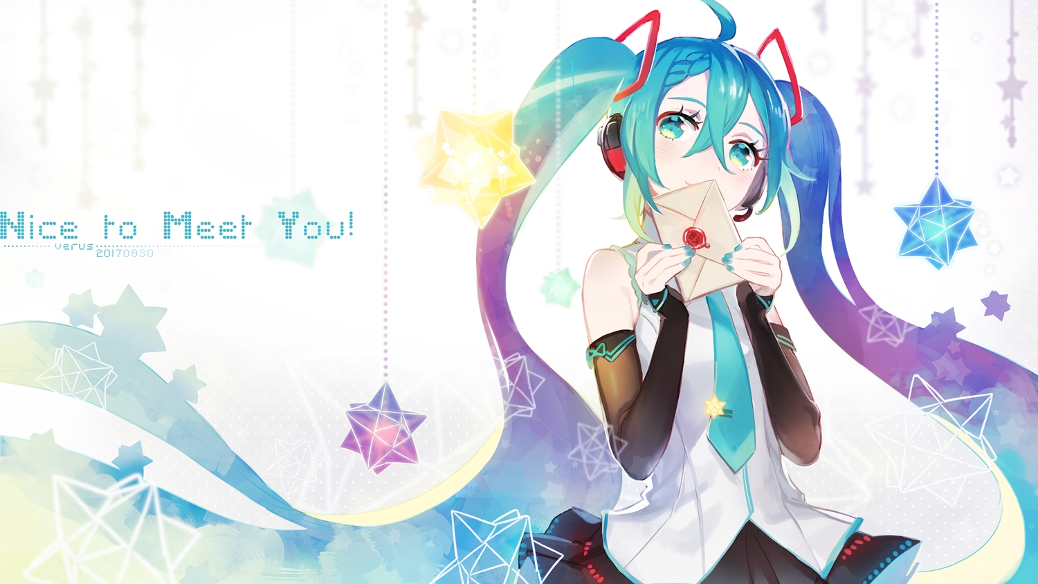 aqua_eyes, aqua_hair, braids, hatsune_miku, headphones, long_hair, skirt, tie