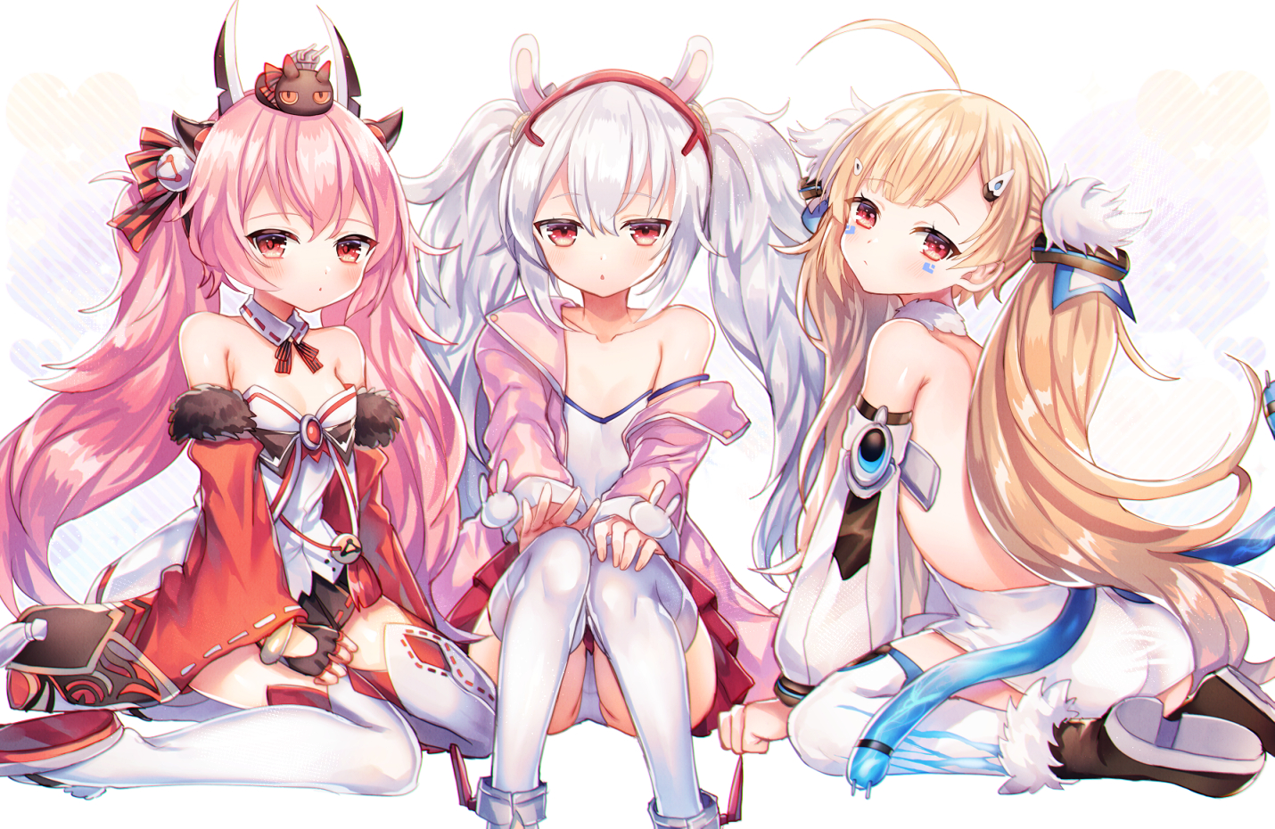 abandon_ranka, animal, animal_ears, anthropomorphism, ass, azur_lane, blonde_hair, bunny_ears, bunnygirl, eldridge_(azur_lane), gloves, hamakaze_(azur_lane), horns, laffey_(azur_lane), loli, long_hair, panties, pink_hair, red_eyes, thighhighs, twintails, underwear, white_hair