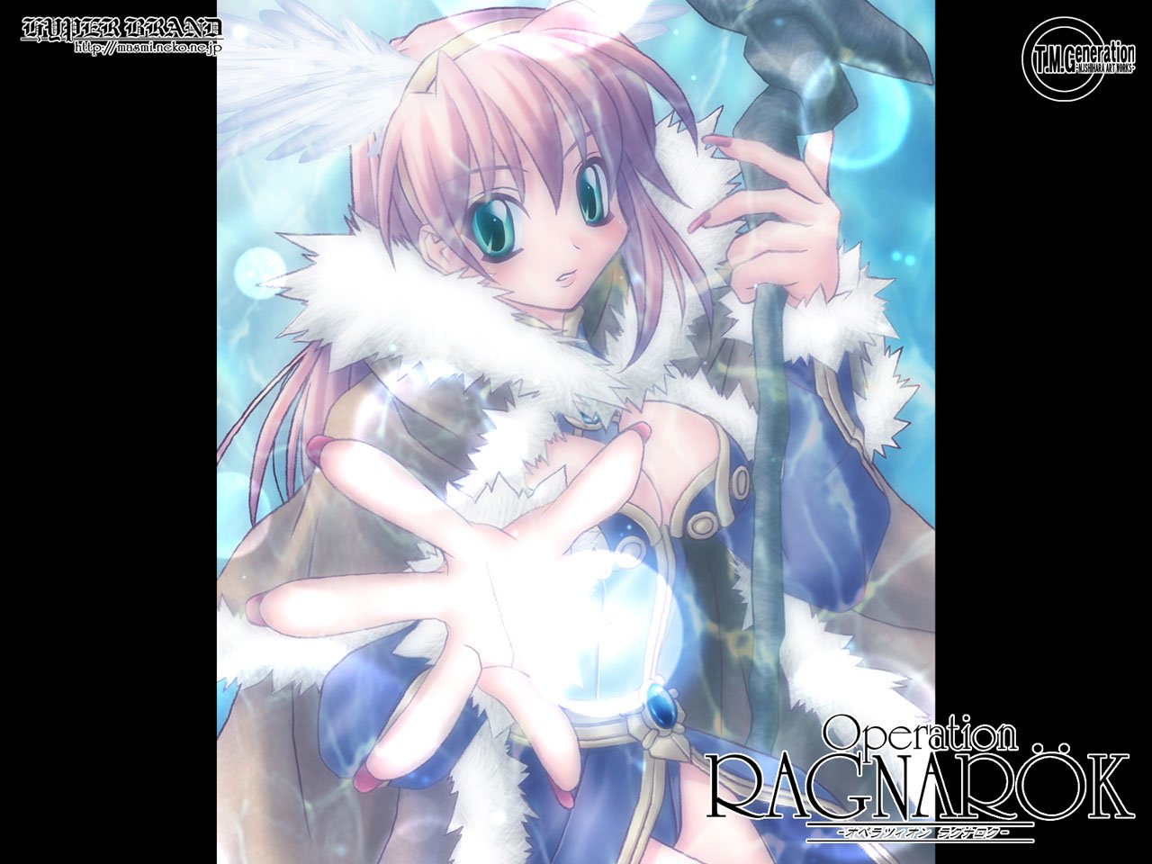 breasts, brown_hair, cleavage, green_eyes, ishihara_masumi, jpeg_artifacts, long_hair, magic