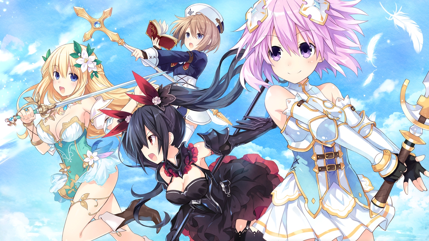 aliasing, black_hair, blanc, blonde_hair, blue_eyes, book, boots, breasts