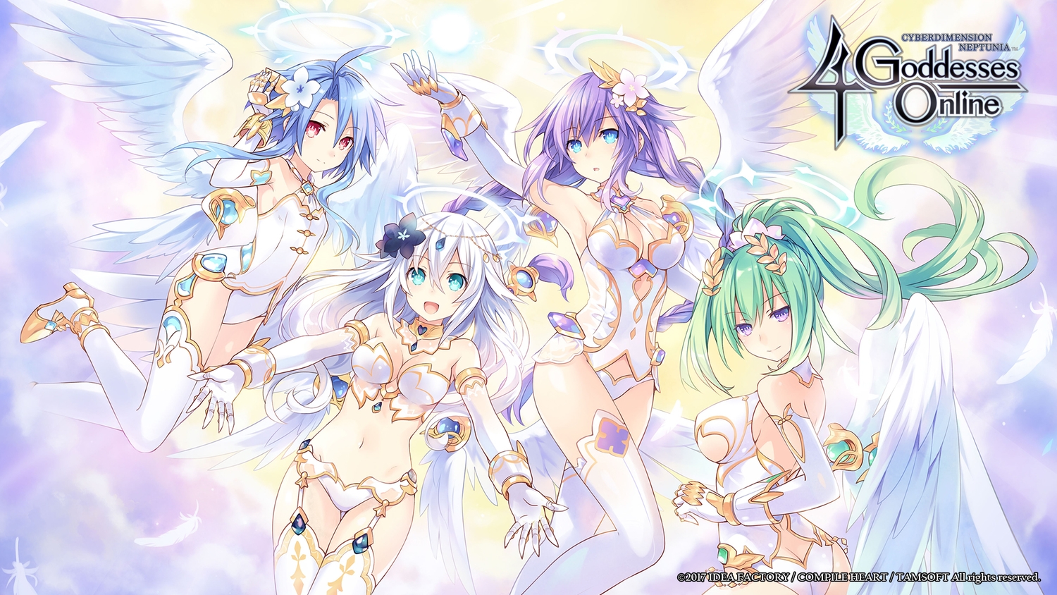 black_heart, compile_heart, four_goddesses_online:_cyber_dimension_neptune, green_heart, group, hyperdimension_neptunia, purple_heart, tsunako