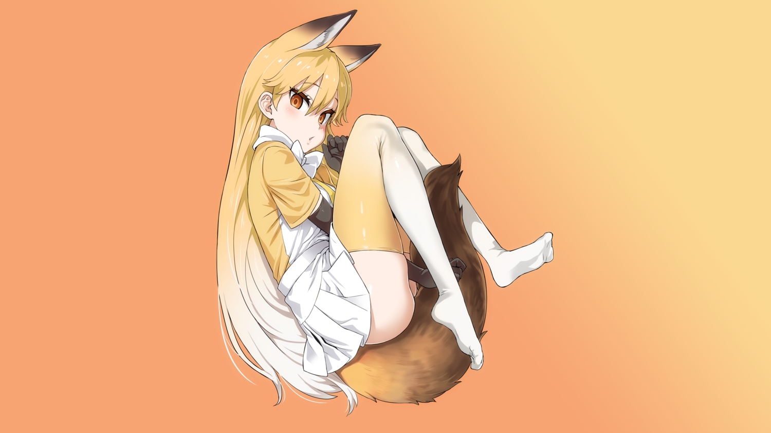 animal_ears, anthropomorphism, asanagi, ass, blonde_hair, bow, elbow_gloves, foxgirl