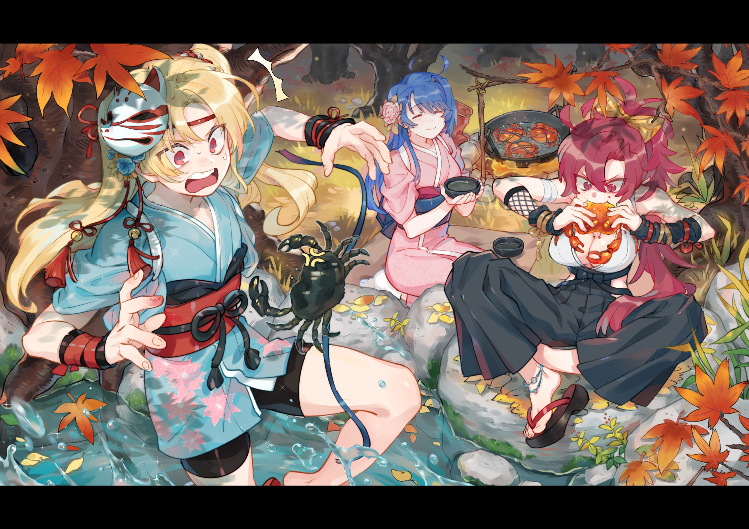 animal, anthropomorphism, autumn, azur_lane, bike_shorts, blonde_hair, blue_hair, breasts