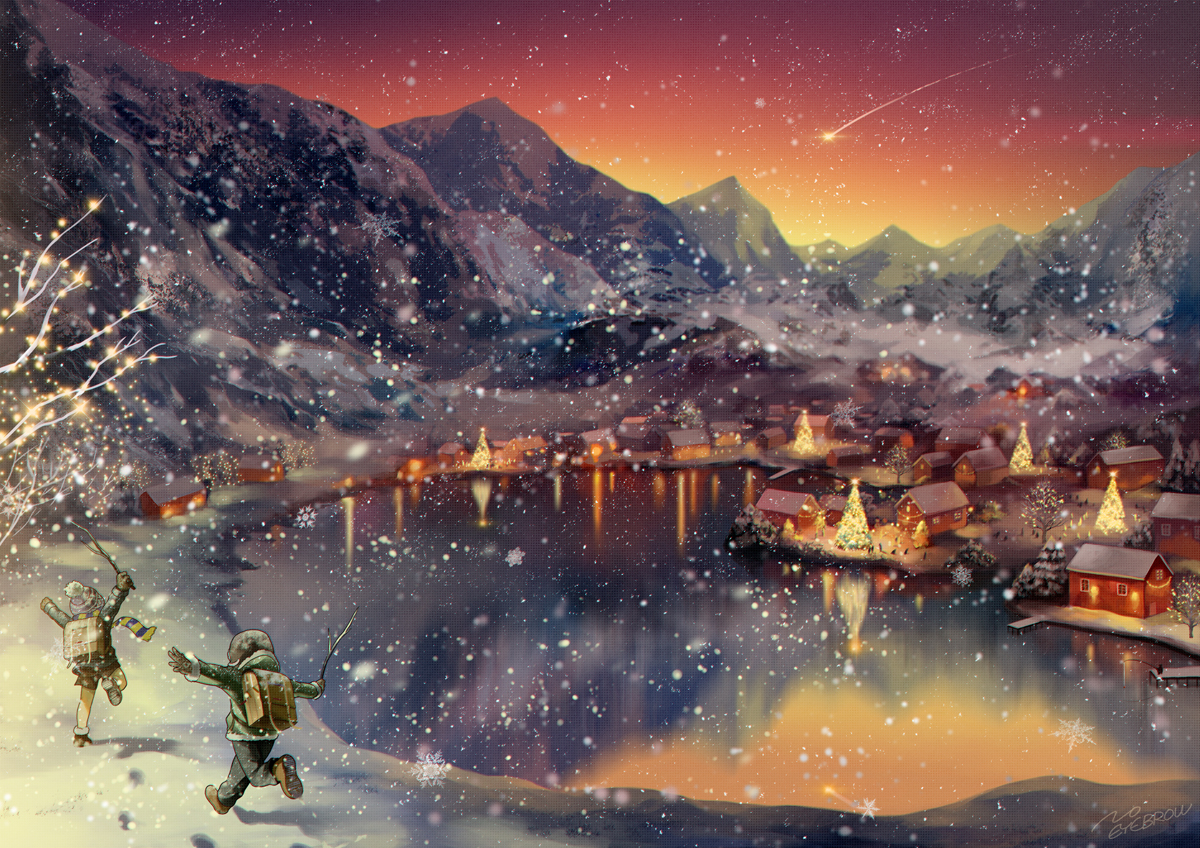 all_male, christmas, hat, male, noeyebrow_(mauve), original, scarf, scenic