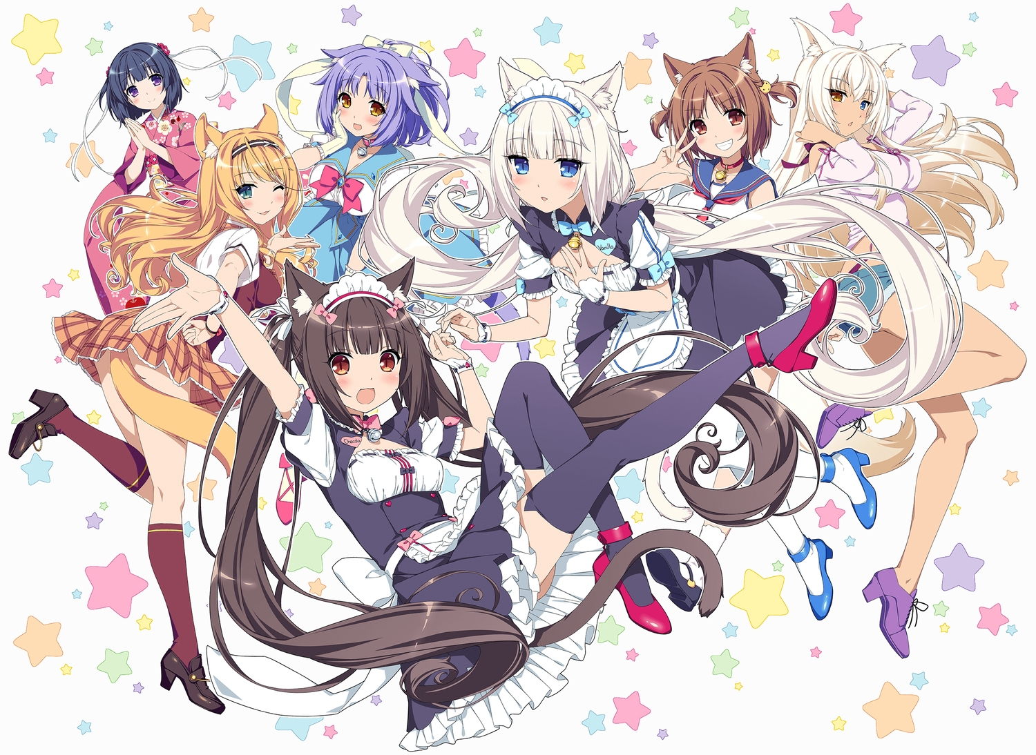 animal_ears, azuki_(sayori), catgirl, chocola_(sayori), cinnamon_(sayori), coconut_(sayori), group, loli, maple_(sayori), minazuki_shigure, nekopara, neko_works, sayori, tail, vanilla_(sayori)