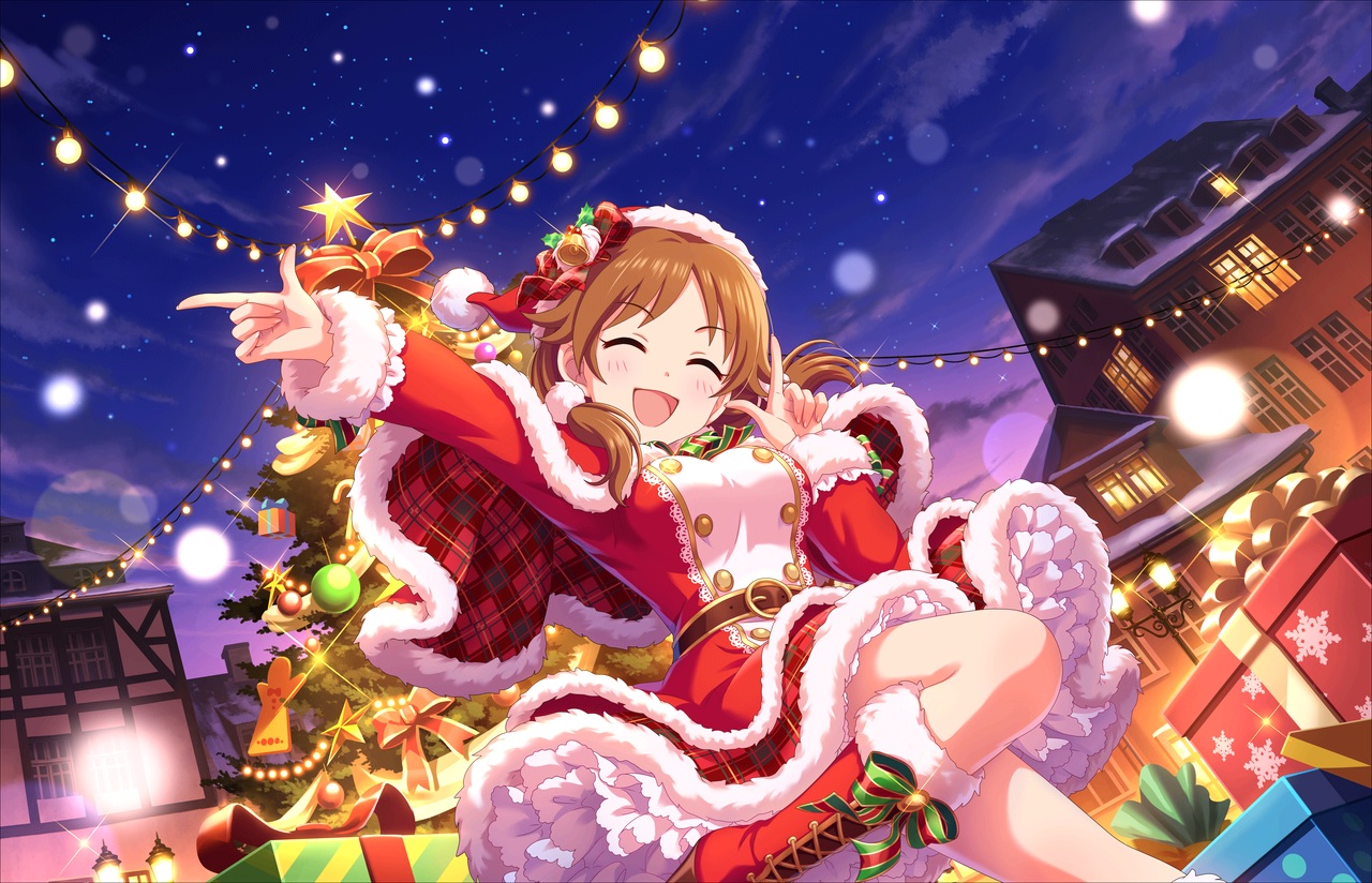 annin_doufu, blush, boots, bow, brown_hair, building, candy, cape