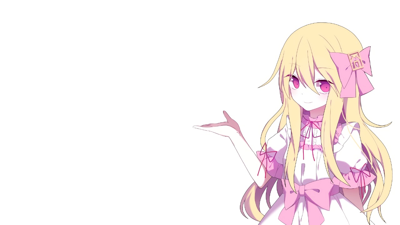 aliasing, blonde_hair, bow, dress, glaceon00, long_hair, original, red_eyes, thighhighs, third-party_edit, white