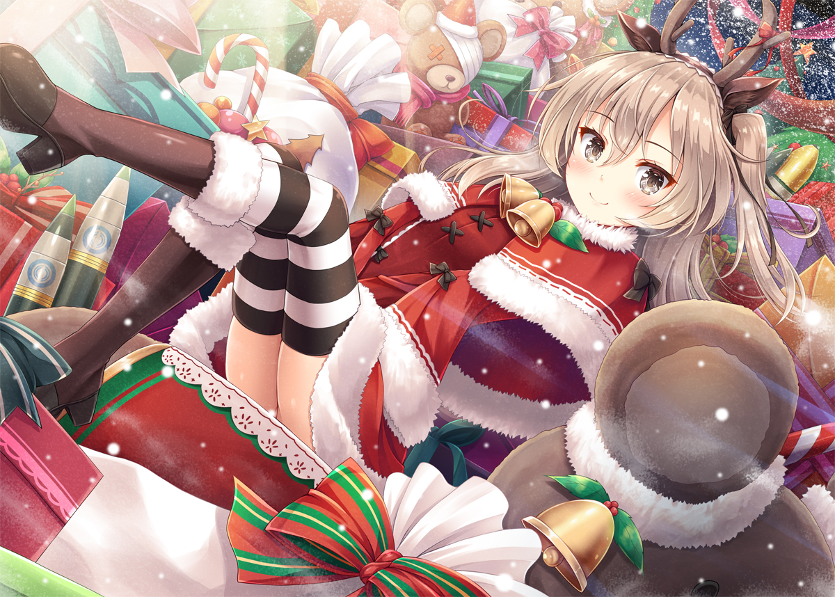 akashio_(loli_ace), animal_ears, bell, blush, boots, bow, brown_eyes, brown_hair