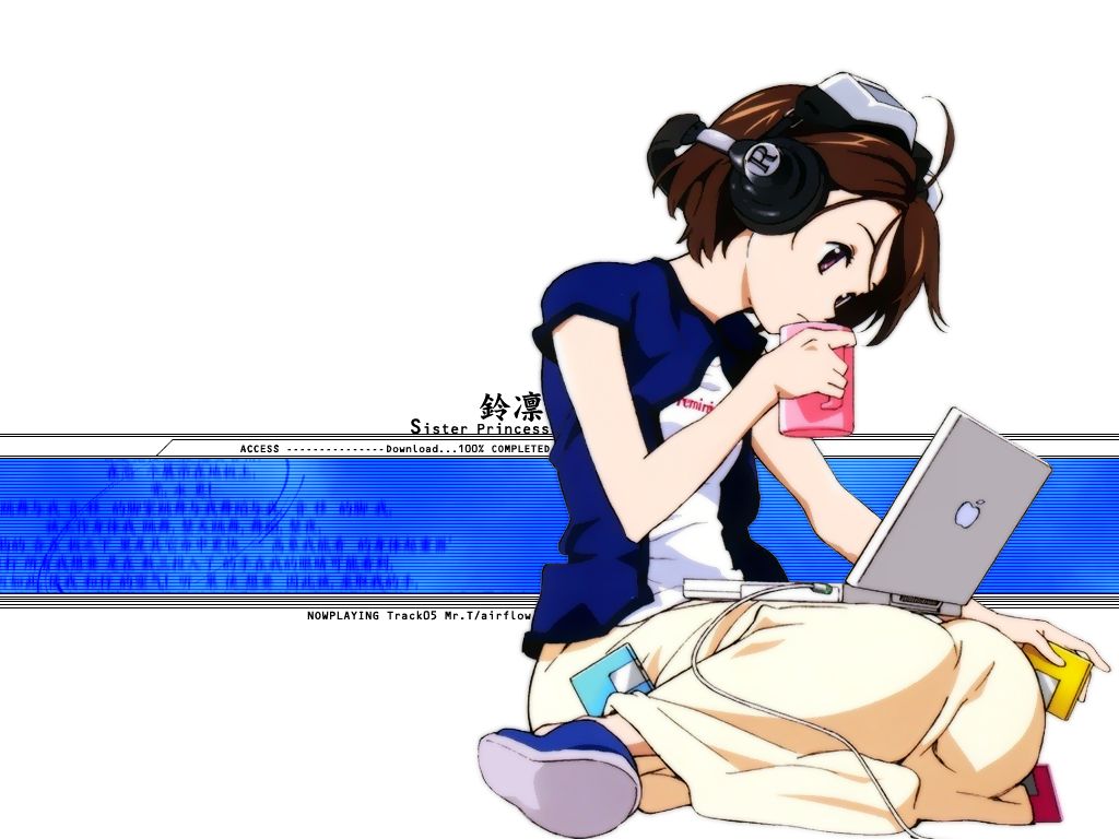 apple, computer, food, fruit, headphones, mac, minakami_rinrin, sister_princess