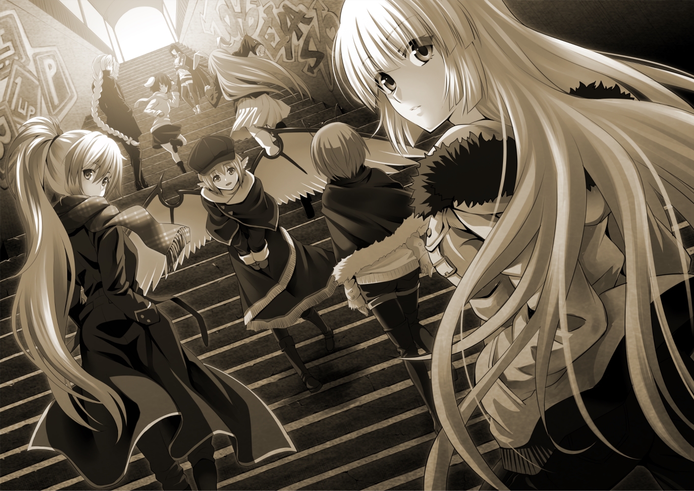 animal_ears, black_hair, boots, braids, bunny_ears, bunnygirl, fujiwara_no_mokou, group