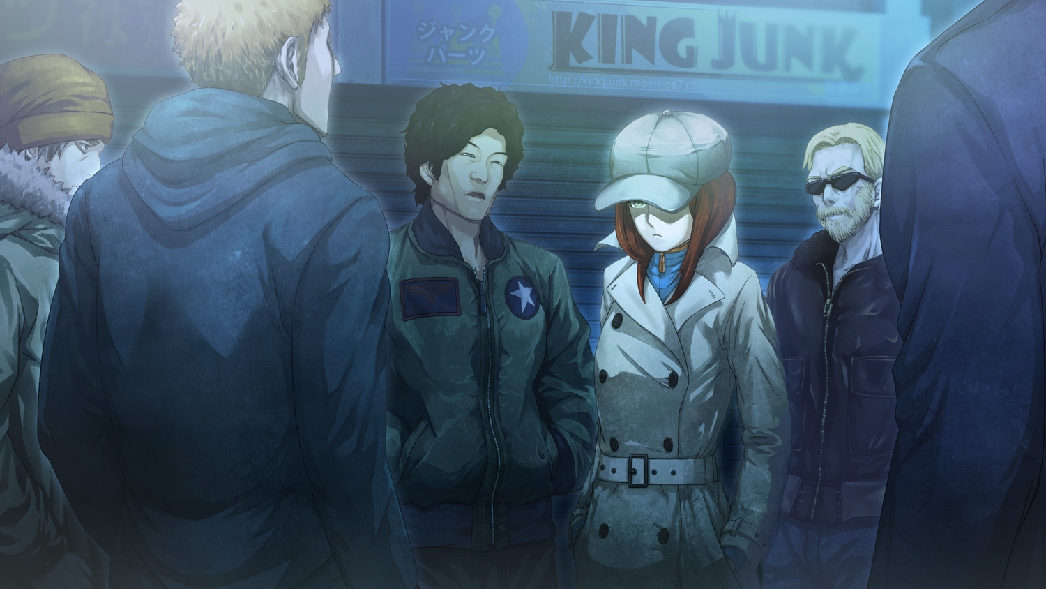 amane_suzuha, black_hair, blonde_hair, brown_hair, game_cg, glasses, green_eyes, group