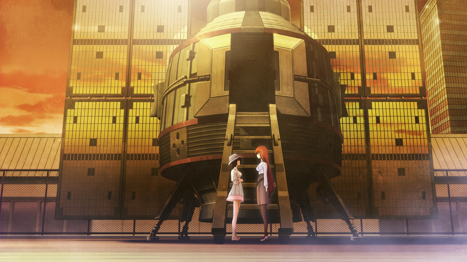2girls, black_hair, brown_hair, game_cg, hat, huke, long_hair, pantyhose