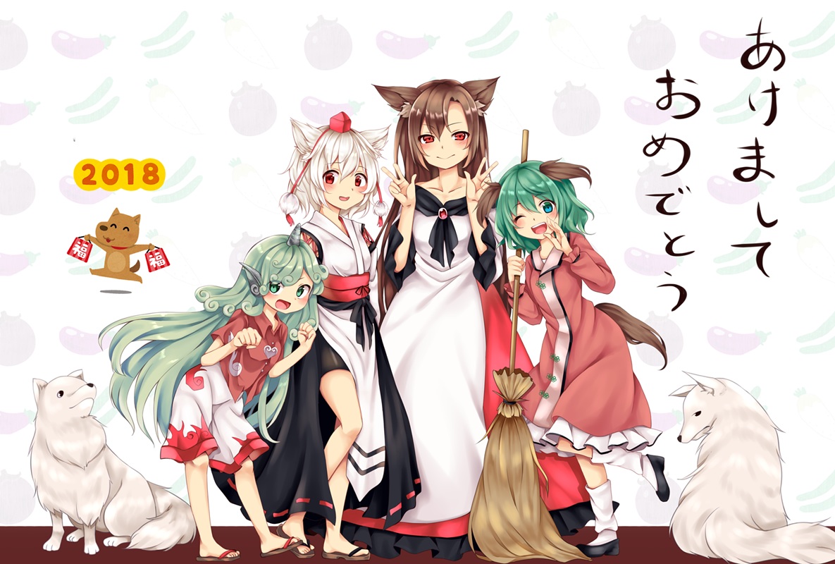 animal, animal_ears, aqua_eyes, blush, brown_hair, chikuwa_savi, dog, dress