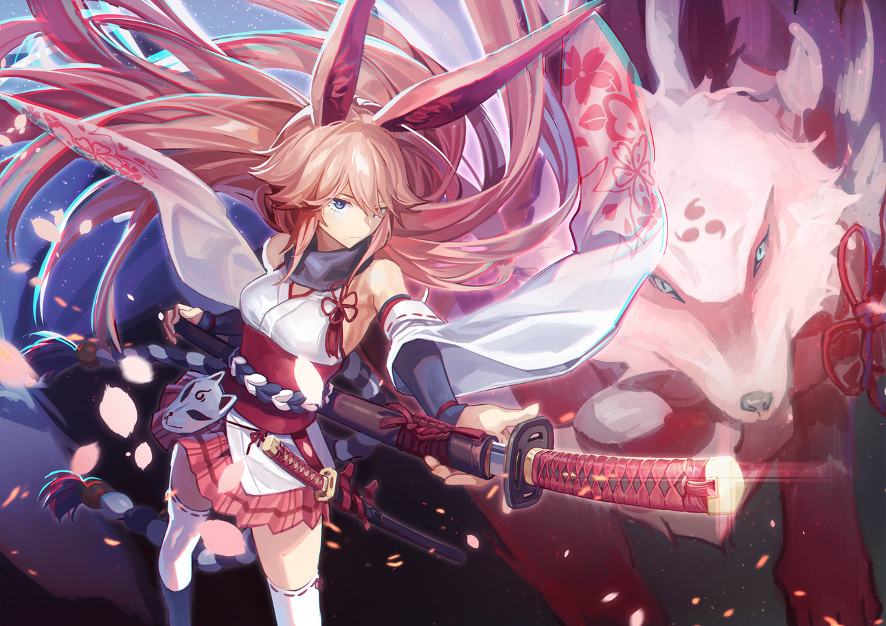 animal_ears, blue_eyes, bunny_ears, bunnygirl, honkai_impact, honkai_(series), katana, long_hair
