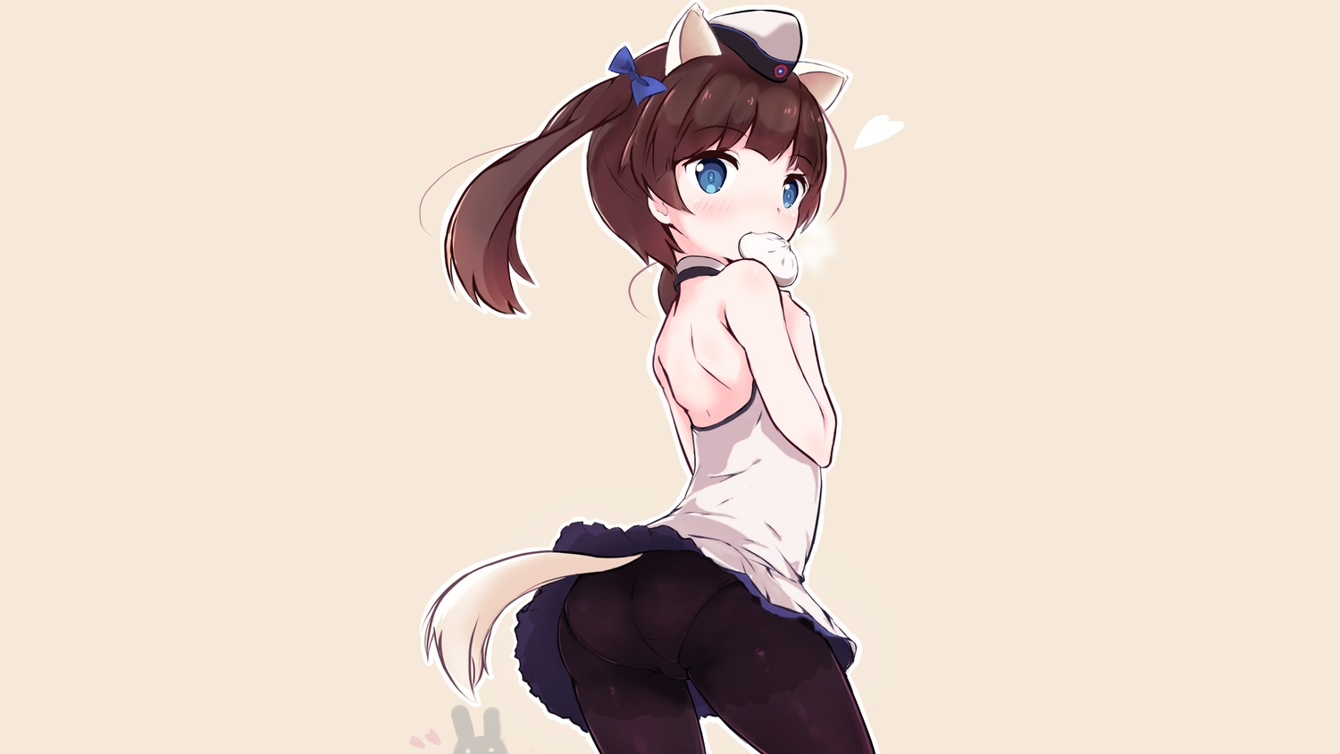 animal_ears, ass, blue_eyes, blush, brave_witches, brown_hair, food, georgette_lemare