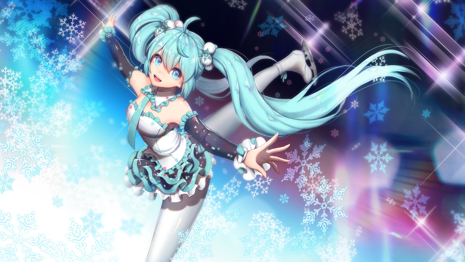aqua_eyes, aqua_hair, hatsune_miku, long_hair, skirt, tie, twintails, vocaloid, y.i._(lave2217)