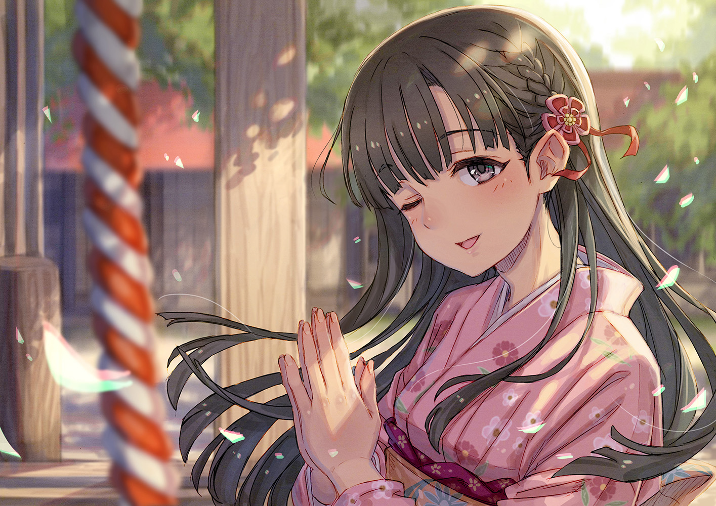 braids, brown_hair, idolmaster, idolmaster_cinderella_girls, japanese_clothes, kimono, kobayakawa_sae, kusano_shinta