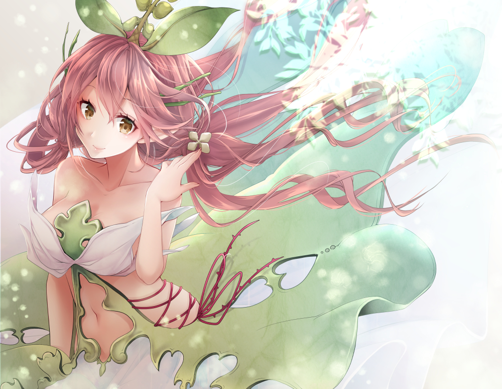 akatsuki_hijiri, aliasing, breasts, brown_eyes, dress, granblue_fantasy, long_hair, navel