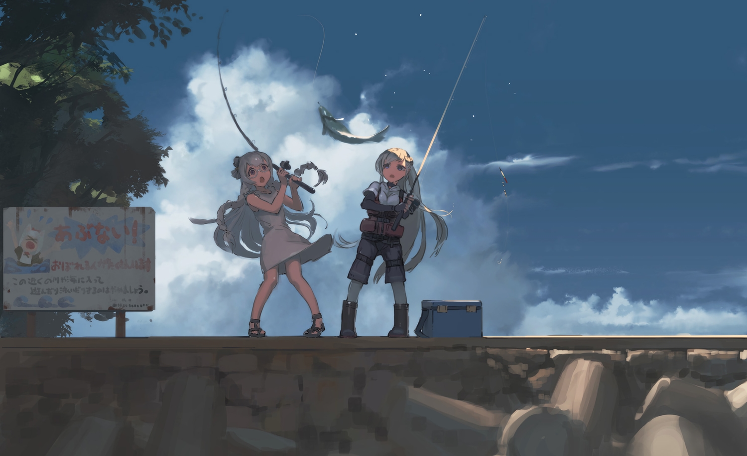 2girls, animal, anthropomorphism, azur_lane, belfast_(azur_lane), boots, clouds, dress