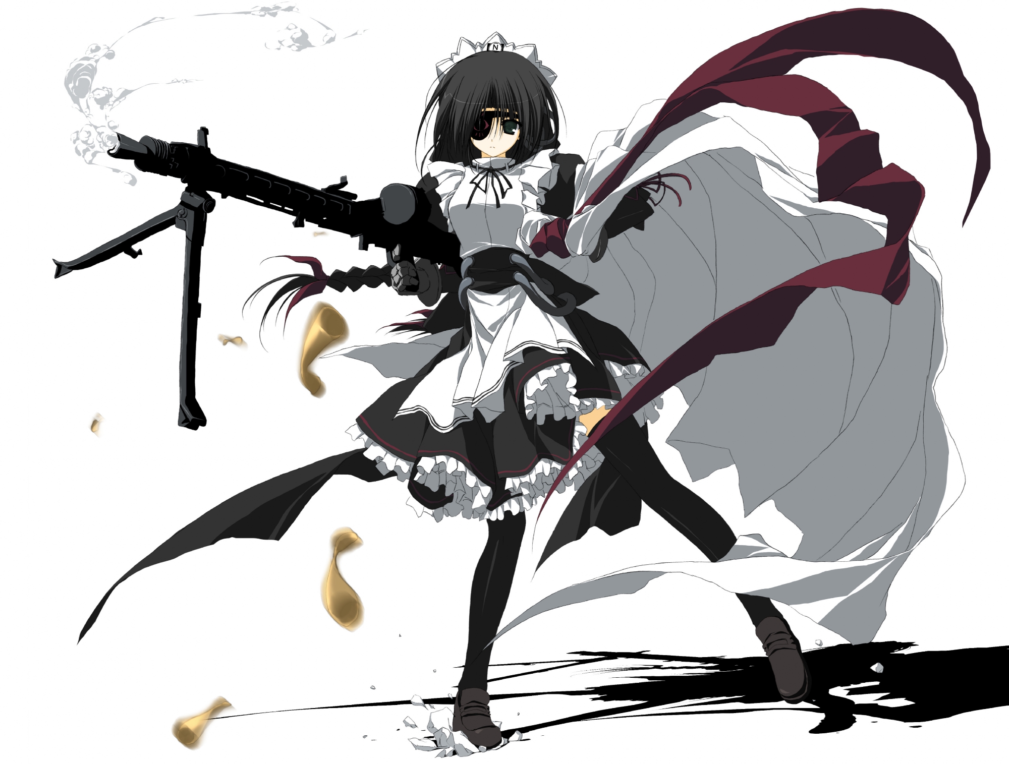 eyepatch, gun, maid, moekko_company, n12, suzuri, weapon, white