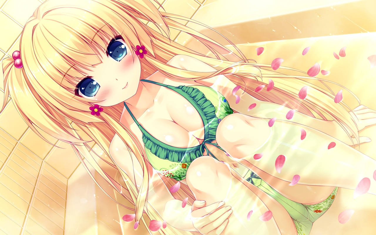 bath, bathtub, bikini, blonde_hair, blue_eyes, blush, boku_to_koi_suru_ponkotsu_akuma, breasts