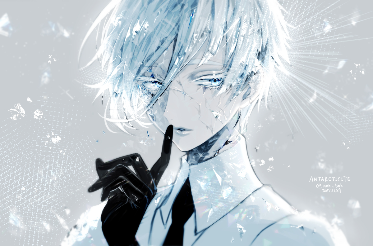 antarcticite, anthropomorphism, aqua_eyes, close, gloves, houseki_no_kuni, morino_bambi, short_hair