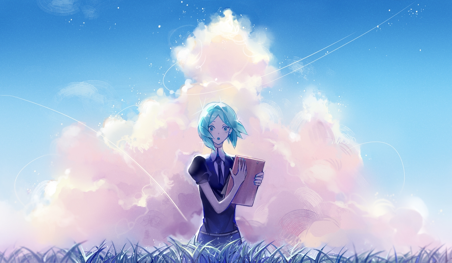 anthropomorphism, clouds, houseki_no_kuni, longyu, phosphophyllite