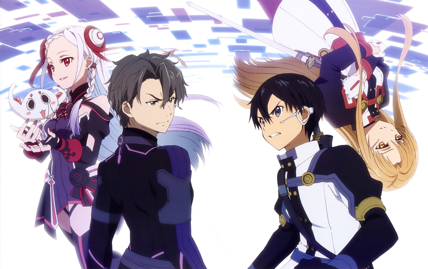 black_hair, braids, brown_eyes, brown_hair, dress, group, kirigaya_kazuto, long_hair