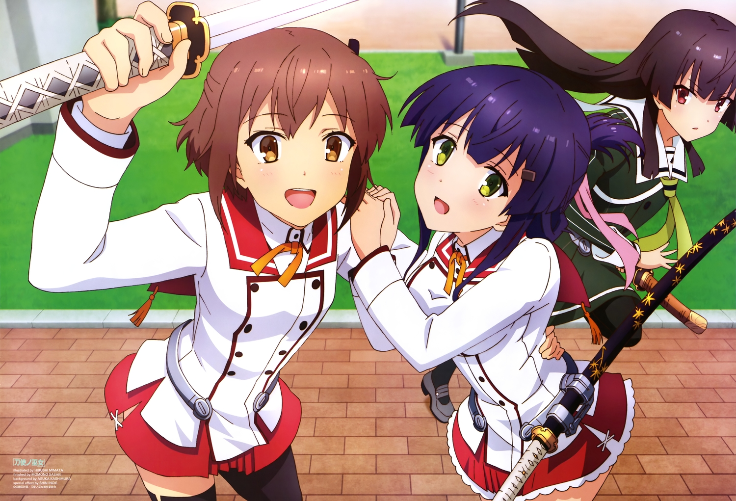 black_hair, blue_hair, blush, brown_eyes, brown_hair, etou_kanami, green_eyes, juujou_hiyori