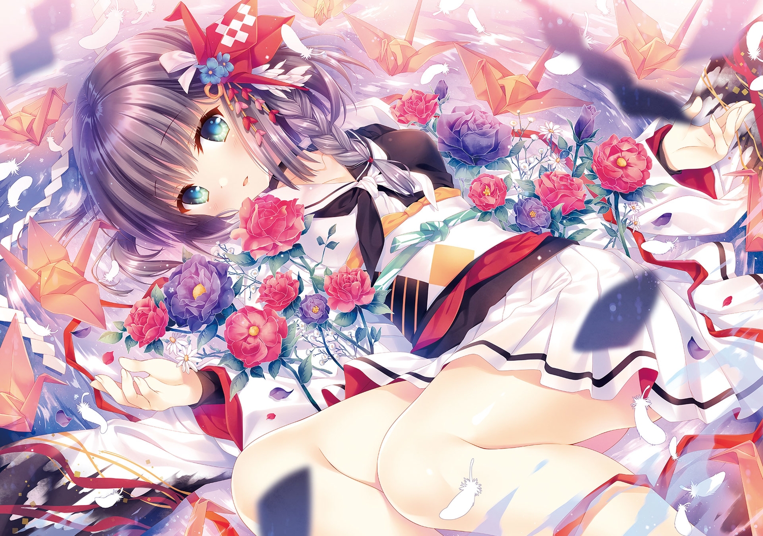 flowers, japanese_clothes, school_uniform, skirt, tatekawa_mako