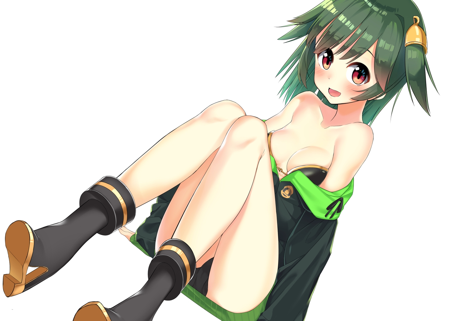 blush, boots, breasts, cameltoe, green_hair, original, panties, partner_(kprtnr)