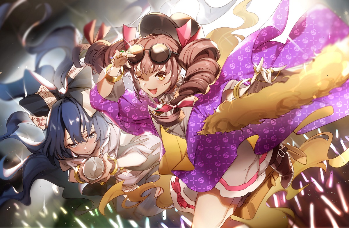2girls, aliasing, no-kan, touhou, yorigami_joon, yorigami_shion