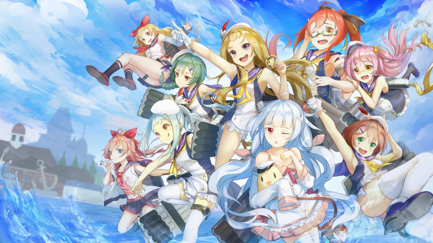 anthropomorphism, aulick_(azur_lane), azur_lane, charles_ausburne_(azur_lane), fletcher, foote_(azur_lane), group, jenkins_(azur_lane), koroneko_p0w0q, laffey_(azur_lane), radford_(azur_lane), spence_(azur_lane), thatcher_(azur_lane)