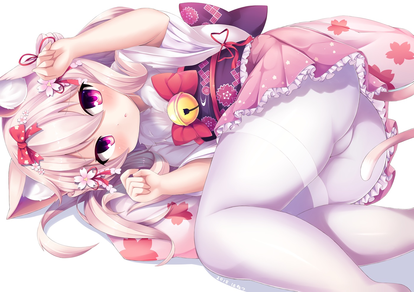 animal_ears, anthropomorphism, ass, azur_lane, bell, blonde_hair, bow, catgirl