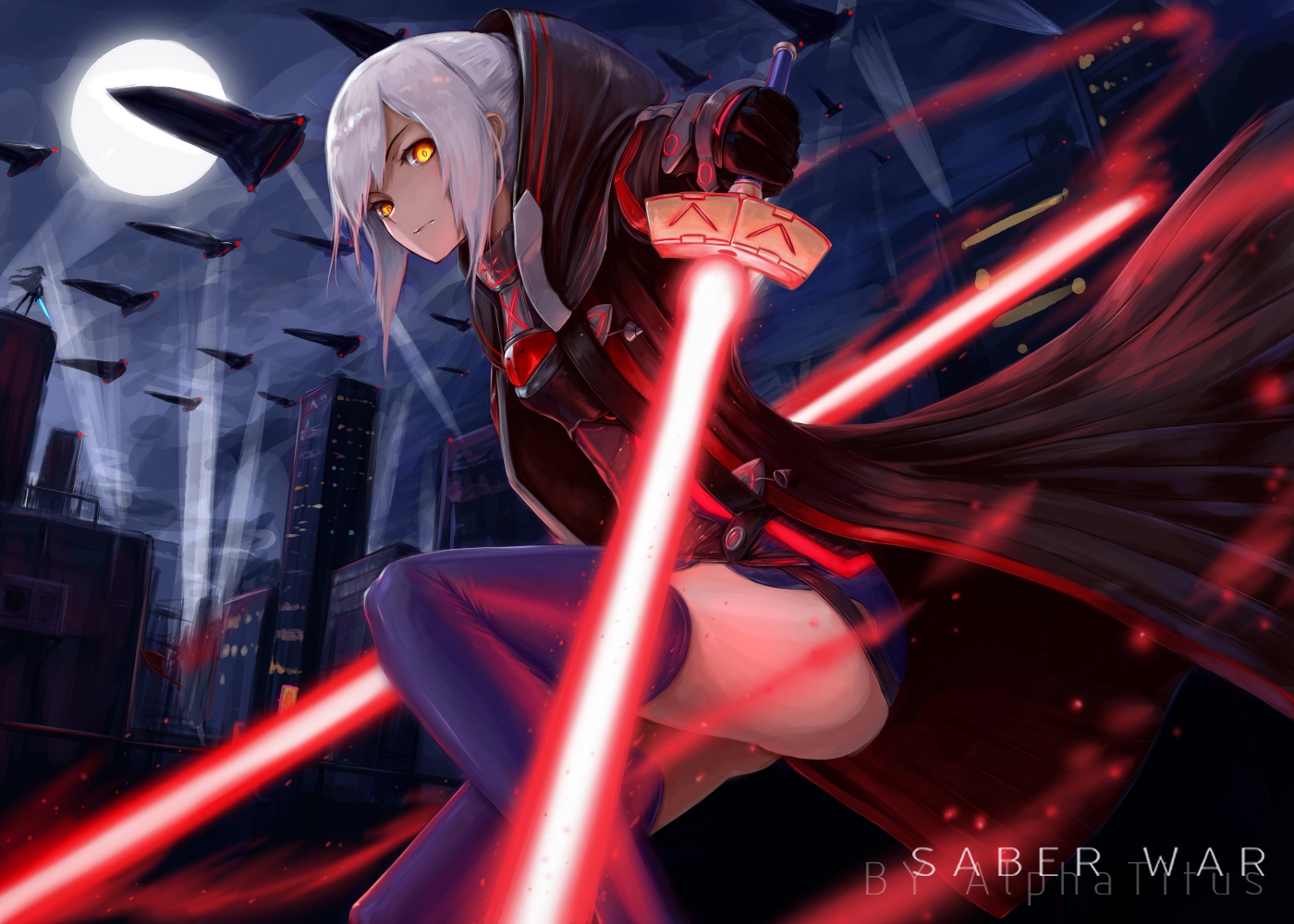 alphatitus, building, city, clouds, fate/grand_order, fate_(series), gloves, lightsaber