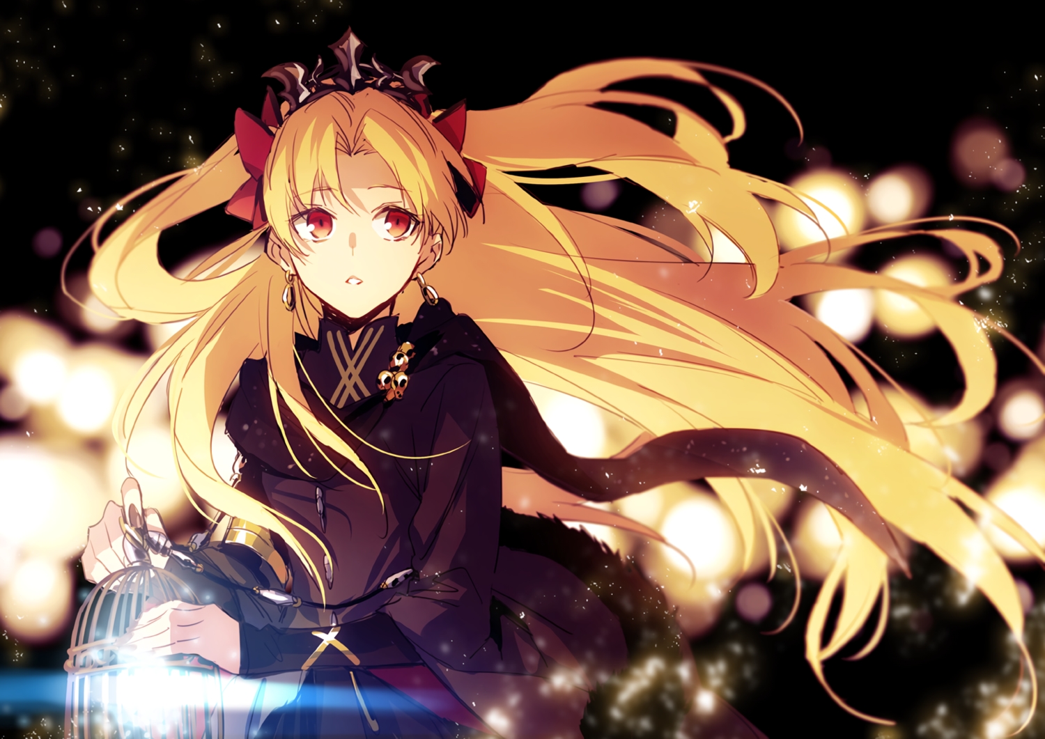 blonde_hair, cage, cape, dress, ereshkigal_(fate/grand_order), fate/grand_order, fate_(series), headdress