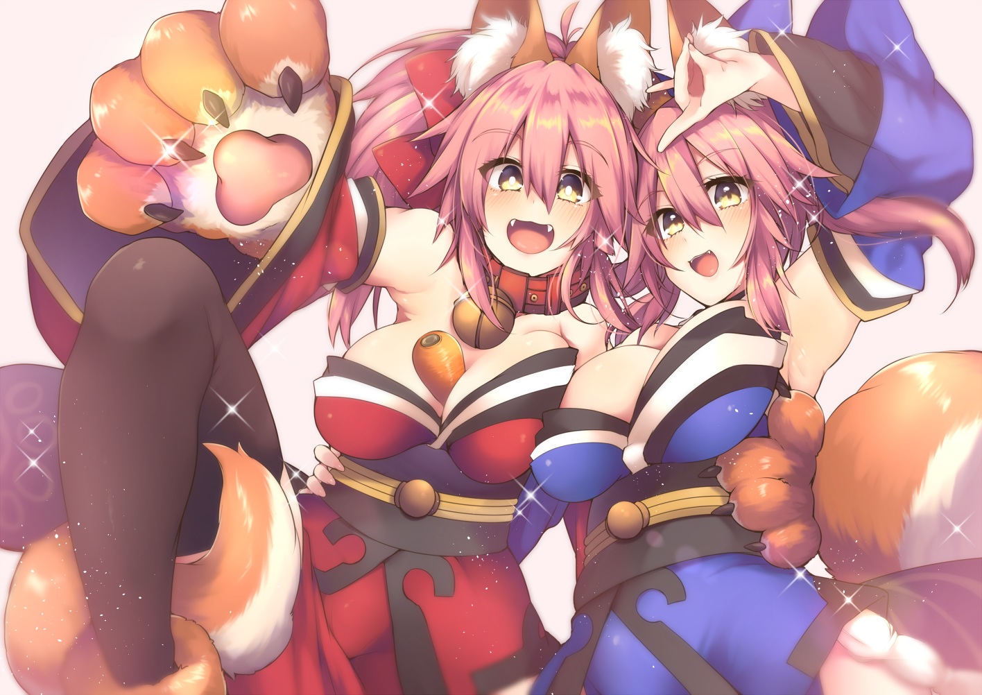 animal_ears, bell, blush, breasts, cleavage, collar, fang, fate/grand_order